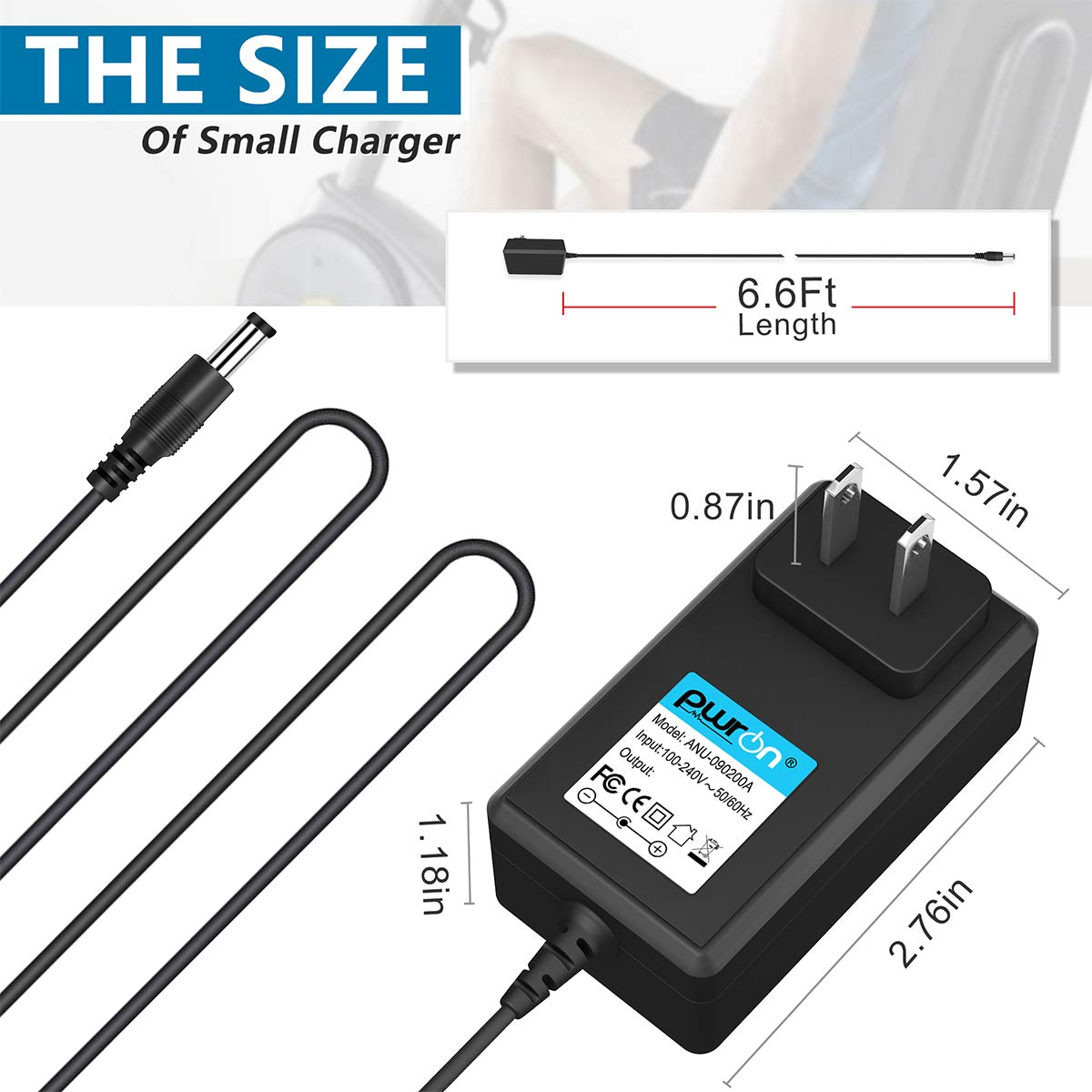 Pwron (6.6Ft Long) 12V 2A Ac Dc Adapter Charger Compatible With Life Fitness X1 X3 X5 X8 Go Console Fitness Gear 810E 820E 830E Elliptical Machine Cross Trainer Power Supply